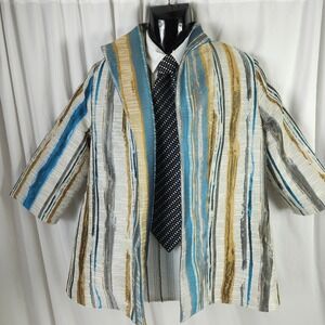 IC by Connie K Tapestry Open Front Blazer Womens Large Multi Stripe USA
